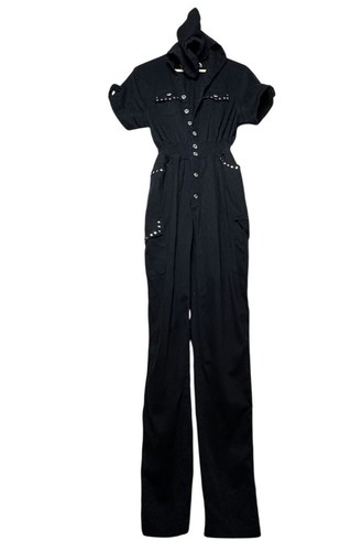 House Of Dereon By Beyonce Y2K Damen Jumpsuit Strampler Schwarz Glitzer Knöpfe Kapuze - Bild 3 von 19
