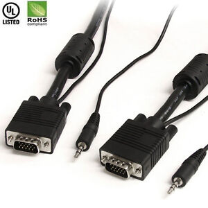VGA AUDIO Monitor Projector Cable Stereo 3.5mm Audio 6ft 10ft 15ft 20ft 25ft