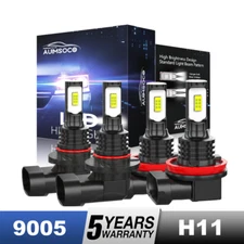 9005 H11 LED Headlight KIT Combo Bulbs 10000K High&Low Beam Super Bright White