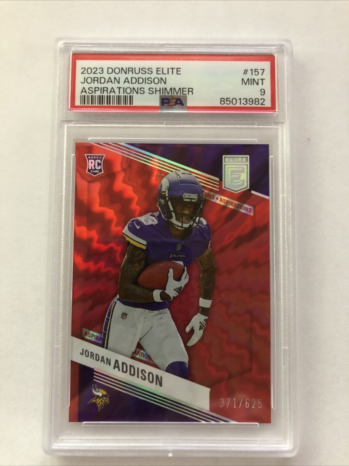 2023 Donruss Elite - Rookies Aspirations Shimmer Jordan Addison /625 PSA 9