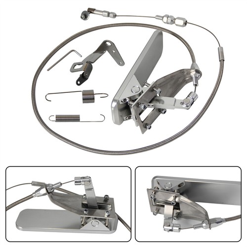 Billet Gas Pedal +24" Stainless Throttle Cable Bracket Spring Kit Hot Rod Silver - Picture 9 of 11