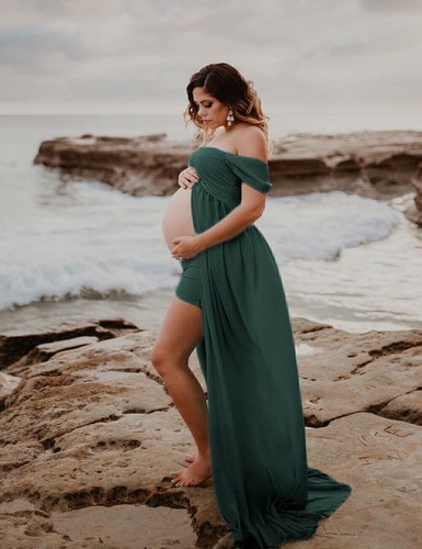 US Womens Sexy Off-Shoulder Maternity Maxi Dress Photography Prop Photo Gown - Bild 8 von 22