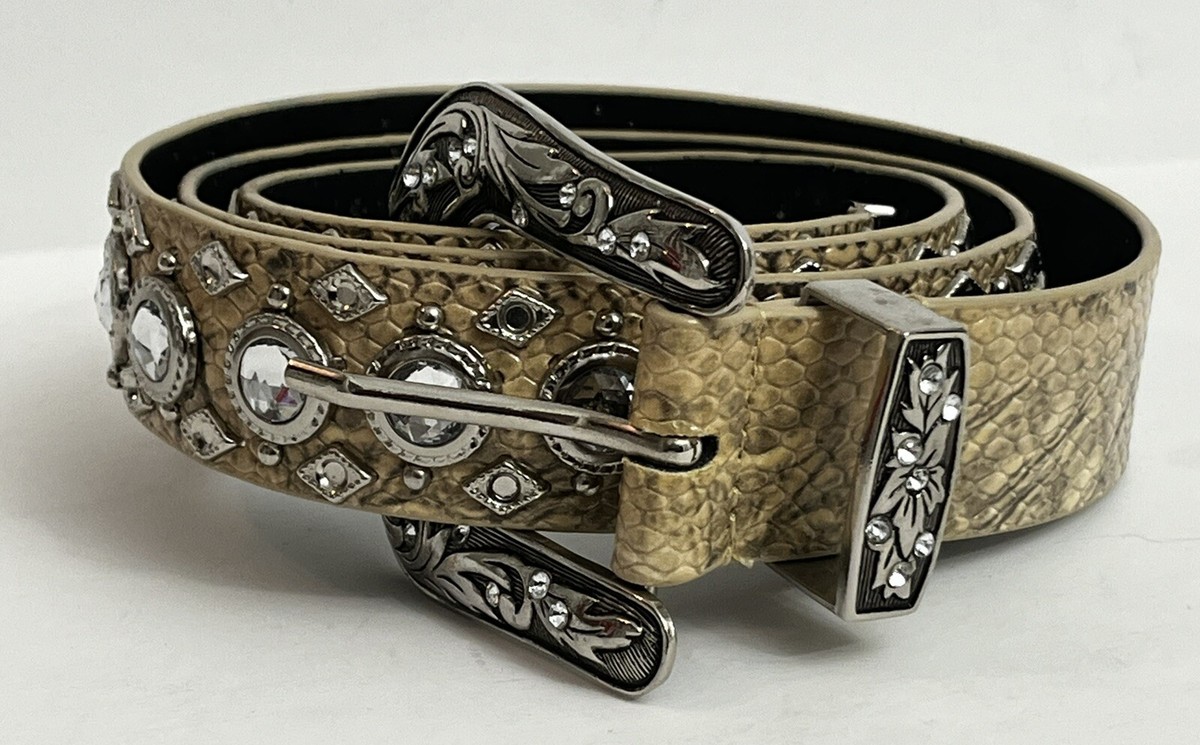 2842 Women\'s Western Snake Skin Print Studs Belt, Brown Women main image 2