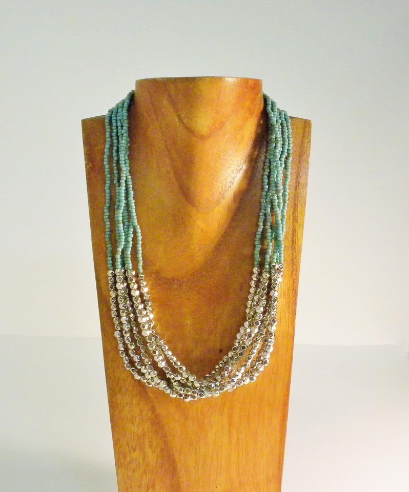 Handmade Multi-Strand Beaded Jewelry Set For Women - Silvertone Bracelet (8"), Necklace (20"), & Earrings - Prom, Party, Or Gift - View #13