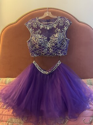 strapless open back dress Lavender Halter Neck Two Piece Rhinestone Prom Dress with Tulle Skirt main image 0