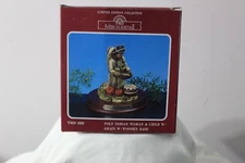 Indian Woman & Child, TMD, Vtgn Poly Stone Sculpture, Wooden Base, Hand Painted