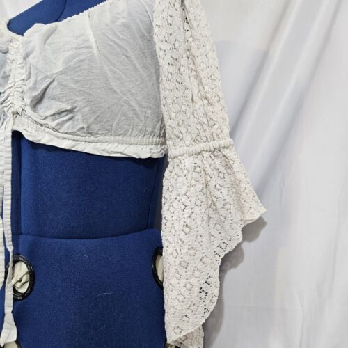 Top donna Rashi bianco boho hippie dea spalle scoperte pizzo cinch davanti taglia L - Foto 4 di 9
