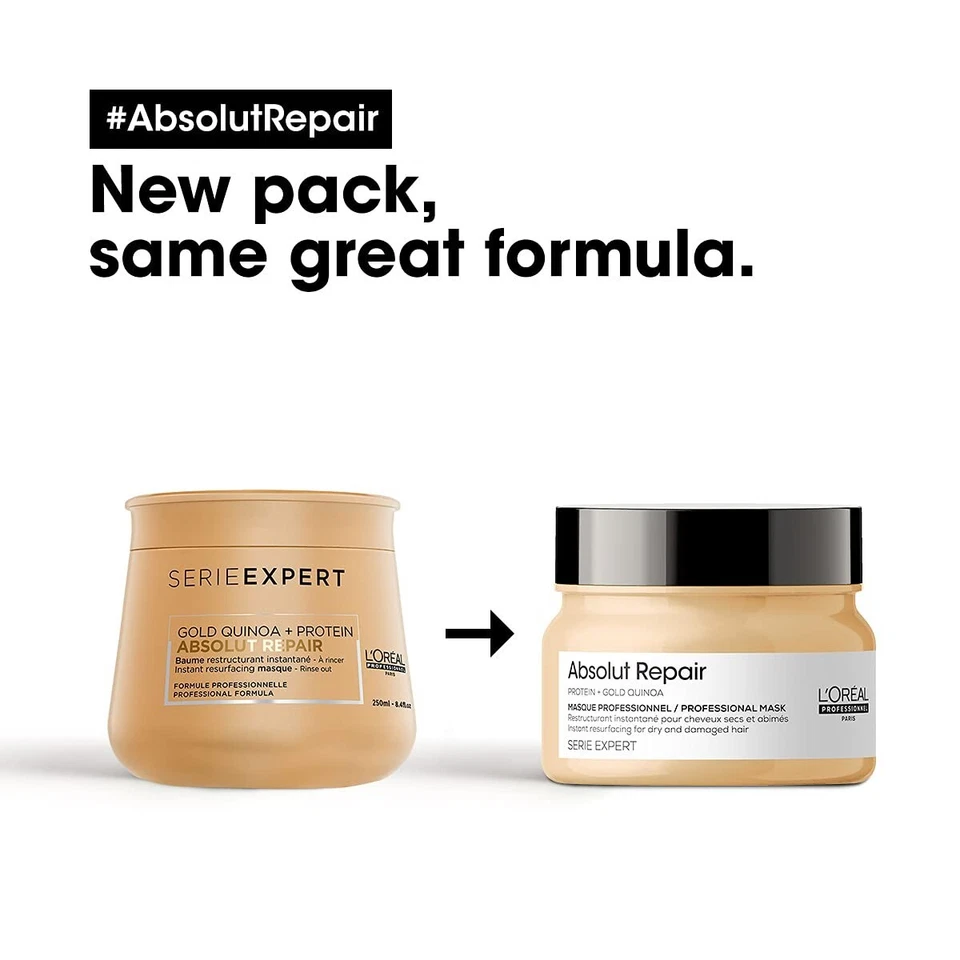L’Oréal Professionnel Absolut Repair Hair Mask with Protein & Gold Quinoa 250gm - Image 2 of 4
