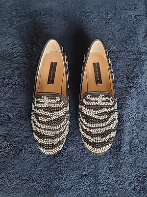 Steve Madden White and Black Bejeweled Steven Flats Size 7m