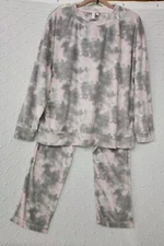 Womens Pajama Set Top And Pants L (12/14) Joyspun Pink Gray White Tie Dye New