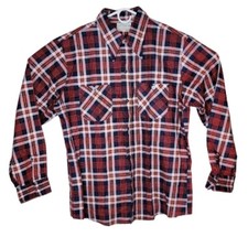 Vintage 1980 Sears Cotton Flannel Button-Up Shirt XL 17-17.5 Red Plaid 4" Collar