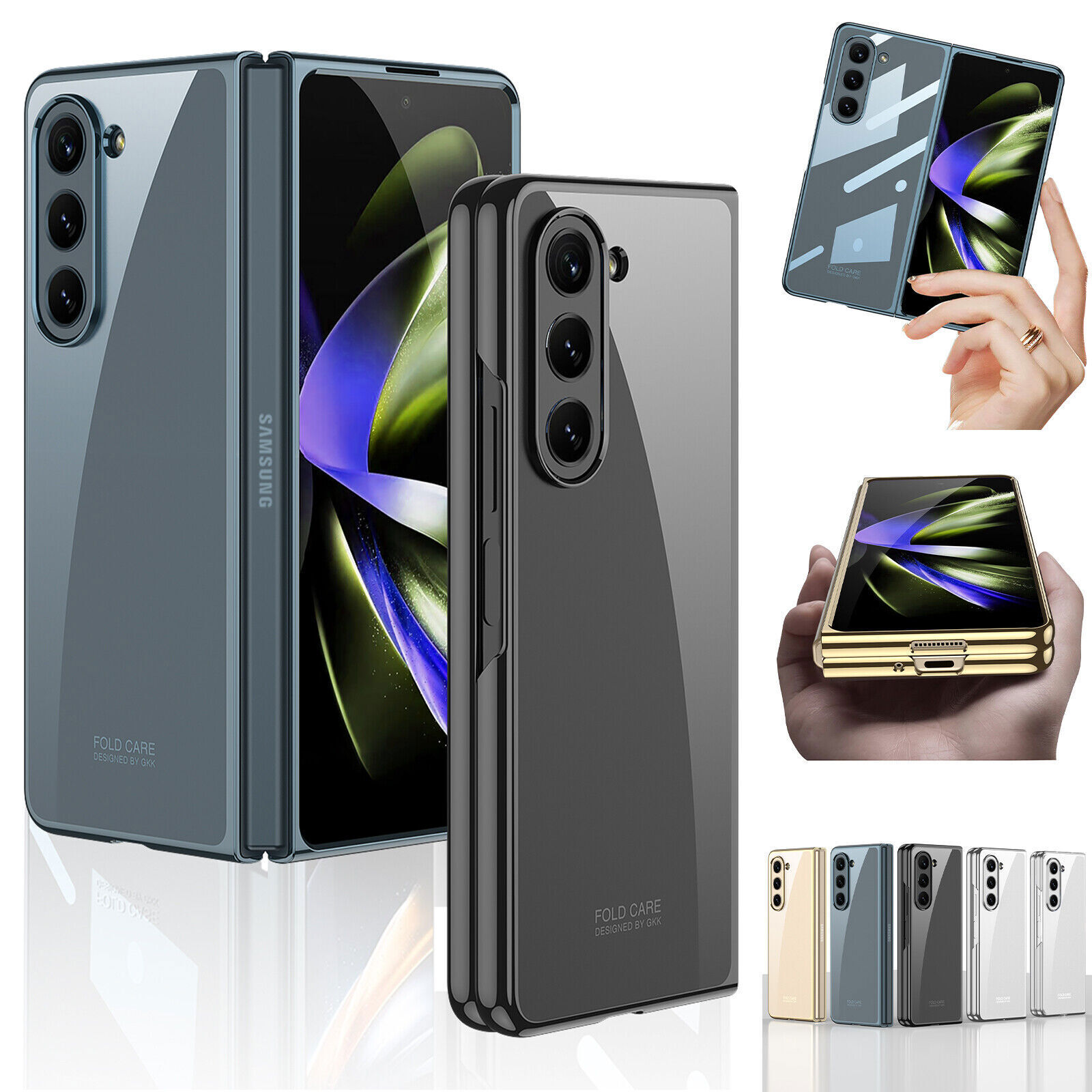 For Samsung Galaxy Z Fold5 / Fold4 / Fold3 Plating Clear Phone Case Cover + Film