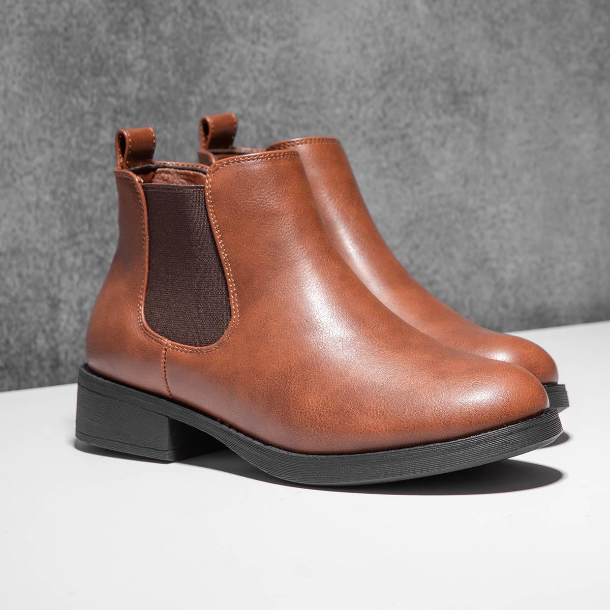 Lilley Womens Boots Tan Adults Ladies Chelsea Slip On Ankle Heeled