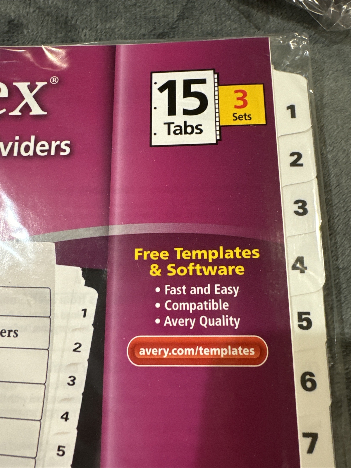 NEW Avery Ready Index Table of Contents Dividers 15 Tab 3 Sets 11079