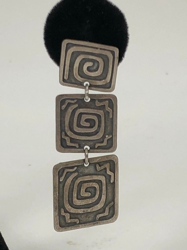 VTG Sterling Silver TESTED Pierced Spiral Abstract Earrings Signed - Picture 3 of 8