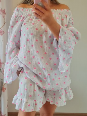 Musselin Bluse Carmen Herzen italymode