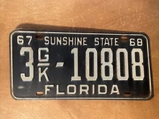 1967 1968 Florida License Plate Truck # 3G/K- 10808 Hillsborough County