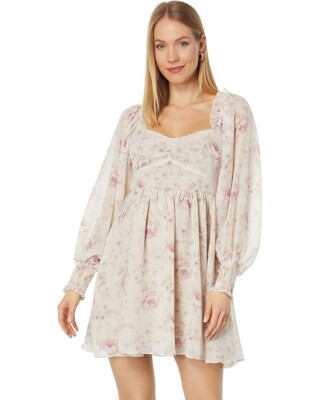 En Saison Kika Dress Women's XS Pink Floral Long Sleeve Sweetheart Neck JDM779