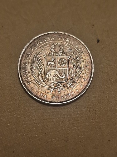 Moneta Argento 1880 (B - Lima) Perù Una 1 Peseta, Altissima Qualità Sud America - Foto 3 di 4