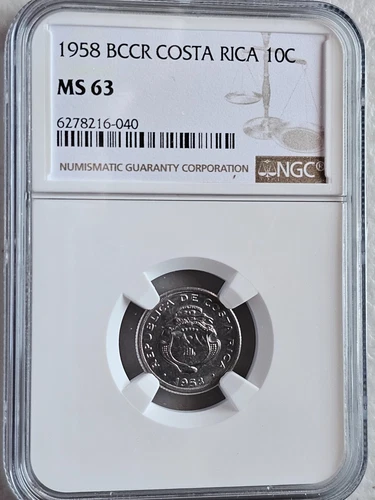 Costa Rica 10 Centimos 1958 BCCR NGC MS 63