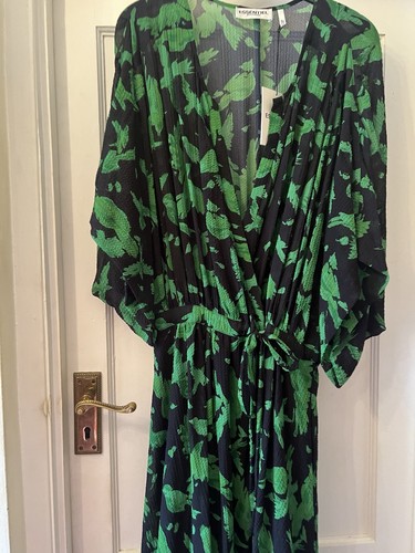 New Essential Antwerp Green Black Bird Print EVRAY Midi Wrap Dress,Large/UK14/16 - Picture 12 of 18