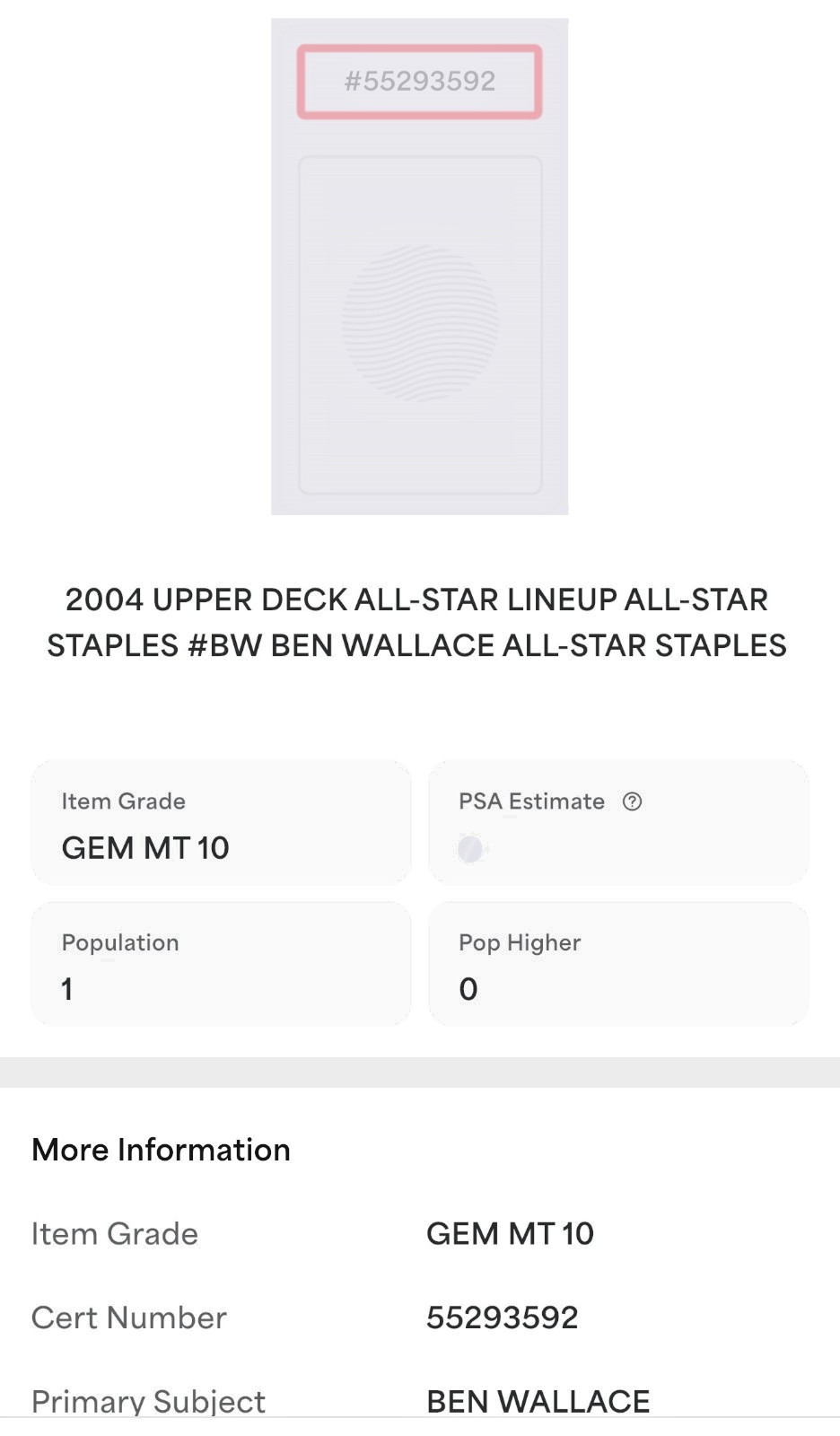 2004 UD All-Star Ben Wallace PSA 10 POP 1 Vintage Pistons NBA Championship Year view 6