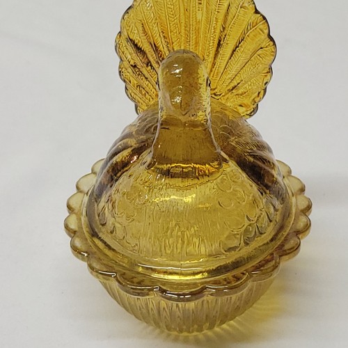 Vtg Amber Colored Glass Turkey Nest Trinket Candy Dish 4.5” X 3.5” Thanksgiving - Picture 2 of 9