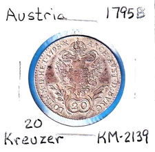 1795B Austria 20 Kreuzer (KM-2139) .1252 ASW Silver!! [Joseph II]  Kremnica Mint