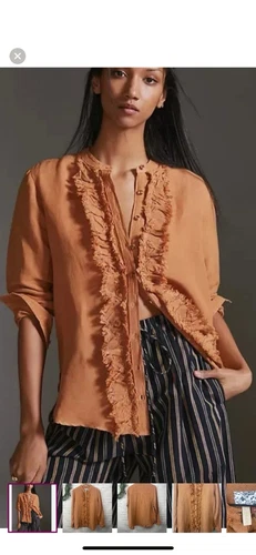 Anthropology Pilcro Ruffled Top Sz Small Linen Blend Boho Gypsy Chic