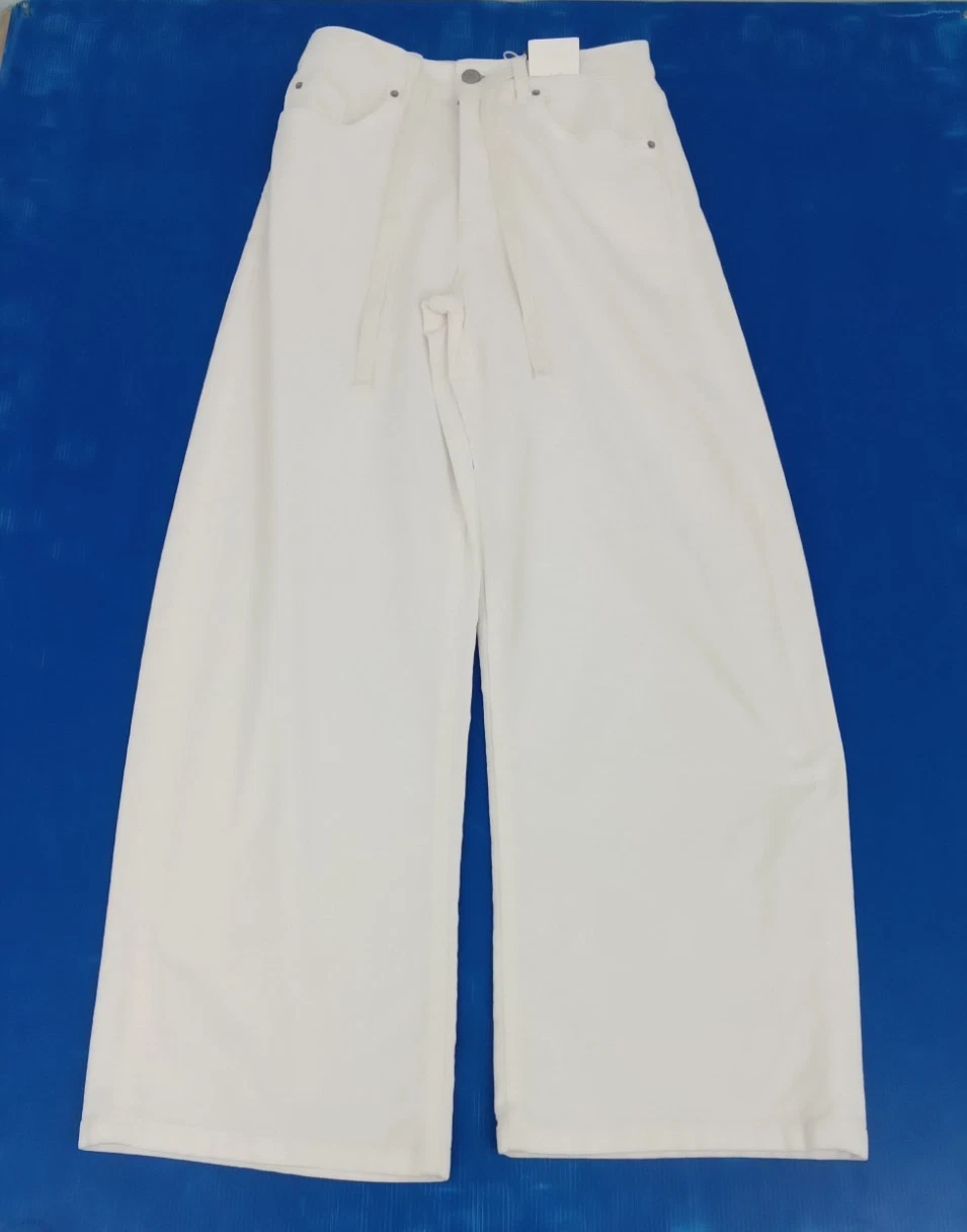 M&S Women's Trousers Light Cream Cotton Rich Cord Wide Leg 5 Pocket Design New