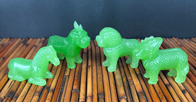 4 Jade Glass Lions Guardians of the Ming Dynasty Franklin Mint 1984 Foo Dog 2005