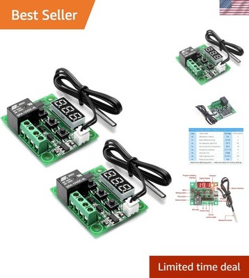 Compact 2-Pack Digital Temperature Control Module, Waterproof & High-Power Relay