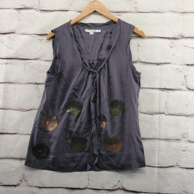 Boden Shirt Womens 8 Purple Silk Sleeveless Sequin Polka Dot Blouse Tank Top