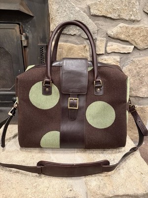 Hartmann Retro Carry On Vintage Wool Leather Brown & Green Polka Dot Carry-On