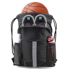 Drawstring Backpack Bag with Shoe Compartment, XLarge Black Gym Sports String...