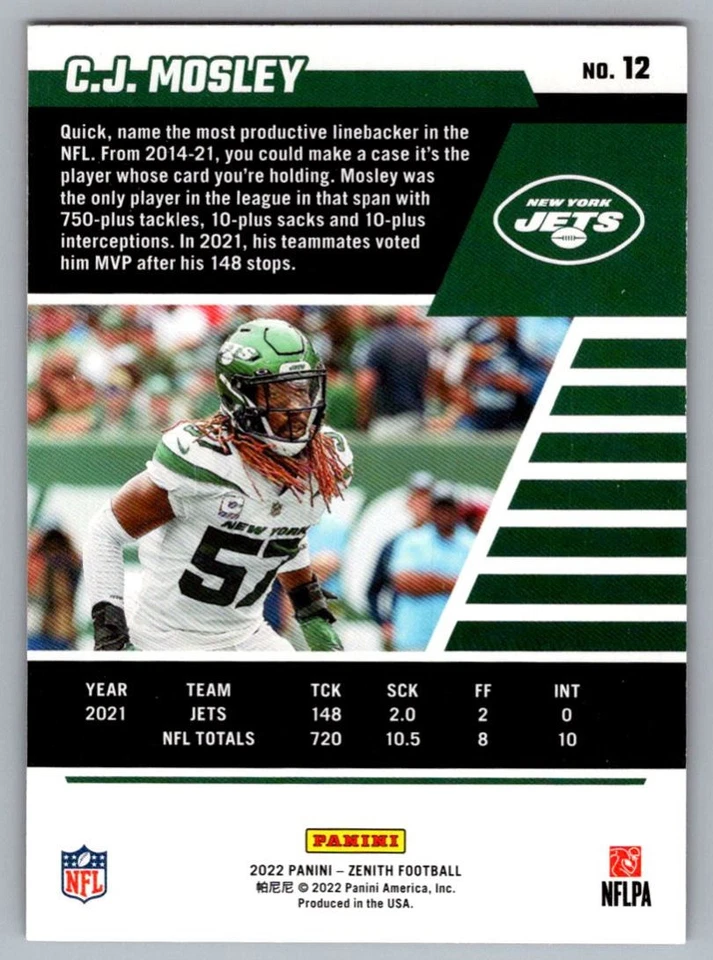 2022 Panini XR C.J. Mosley New York Jets #12 - Image 2 of 2
