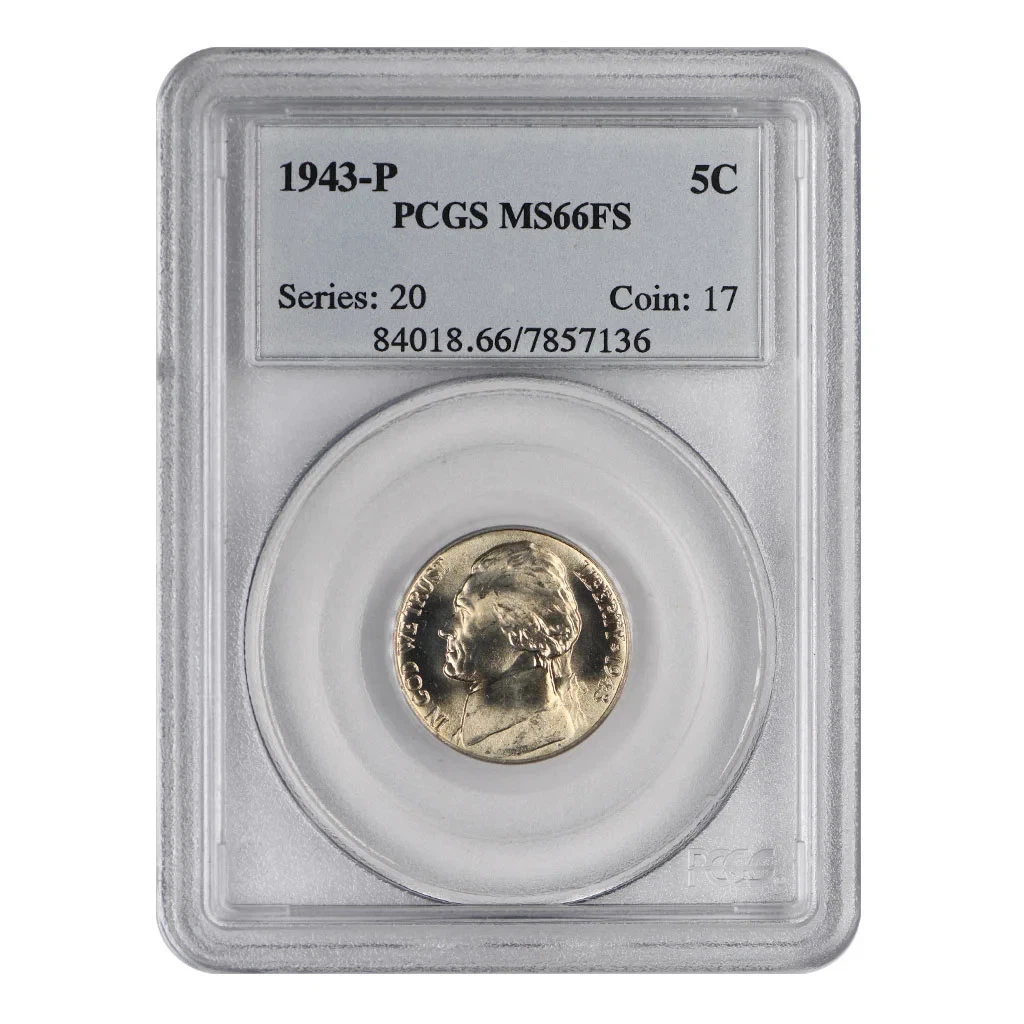 PCGS Certified MS 66 Graded 1943 Year US Jefferson Nickels (1938