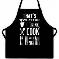 Funny Chef Apron - "Drink, Cook & Know Things" Slogan