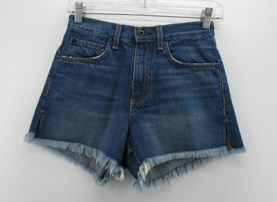 ASKK NY Shorts Women 24 Blue Cut-Off Mini Distressed Denim Raw Hem USA Made