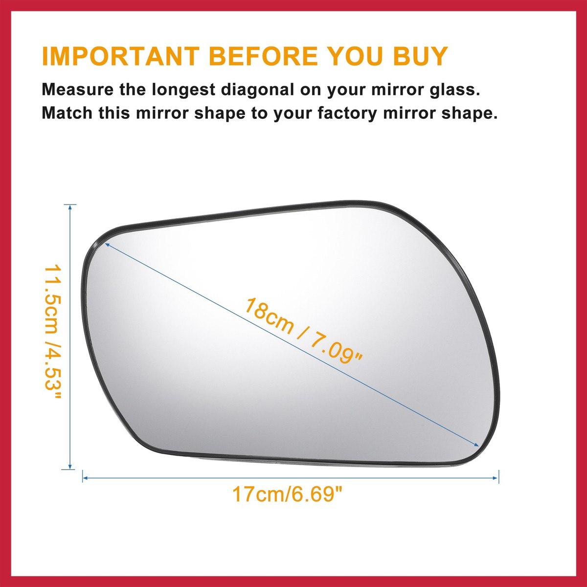 Auto Right Passenger Side Mirror Glass w/ Backing Plate Non-heated