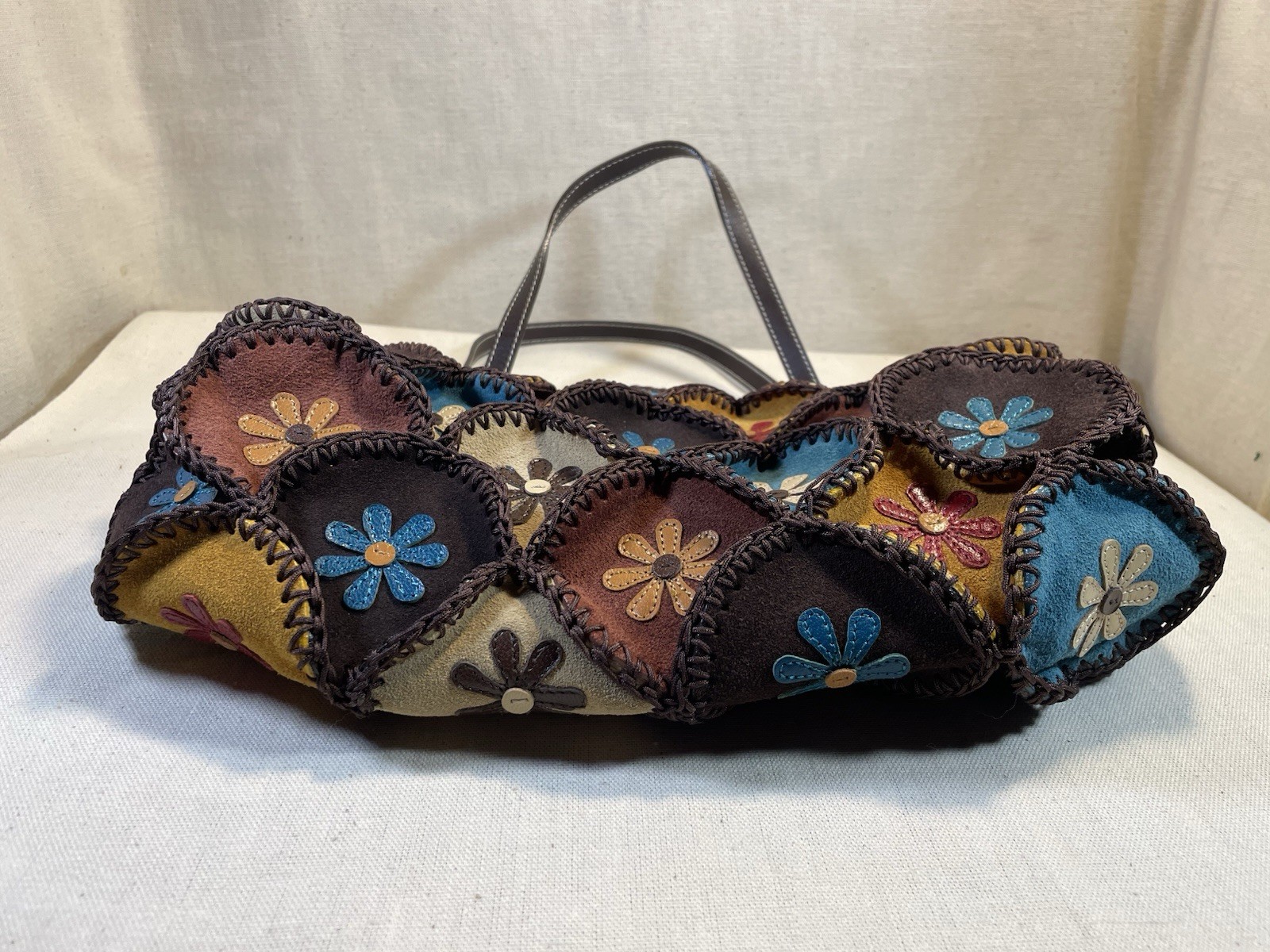 Leather Patchwork Flower Shoulder Bag Handmade Mu… - image 3