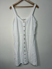 NWT Loft Button Front Midi White Linen Dress Size 12 Minimalist Coastal