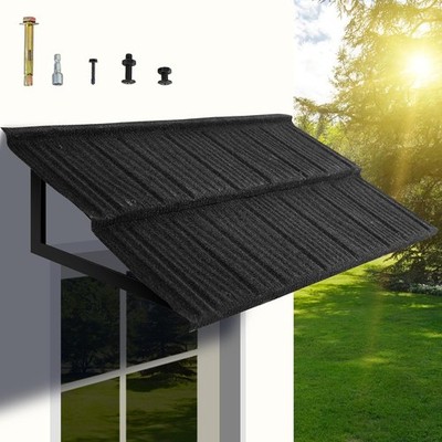 Metal Awning 52'' x 31'', Fixed Metal Window Awning for Door Entrance Wood Grain