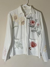 Zara Home Off White GOOD NIGHT Embroidered Boho Bird Floral PJ Sleep Shirt Small