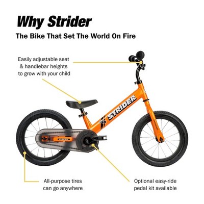 Strider 14x Classic Balance Bike for Kids 3-6 Years, Totally