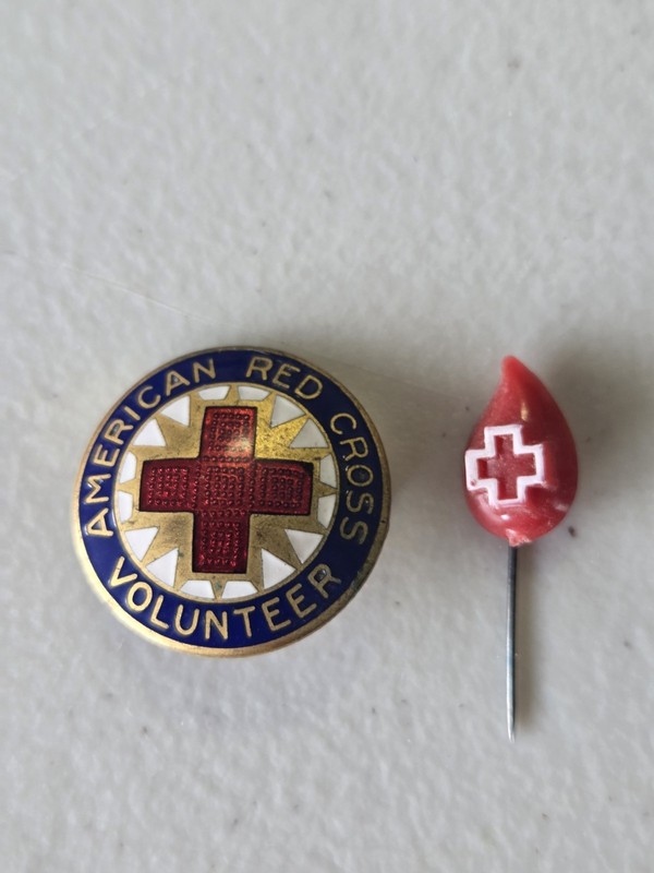 Vintage Red Cross pins, Stick pin and round pin (lot of 2),