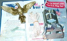 Vintage Flag Pole Holder Bracket Kit With Plastic Eagle Topper & Rope Annin USA