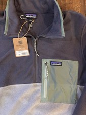Patagonia Microdini Men's Fleece Jacket Zip Medium Gray Light Green Outdoor