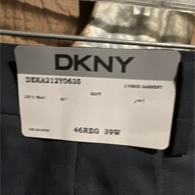 DKNY Men's Navy Wool Pants 46REG 39W Button Closure Solid Regular Size Type