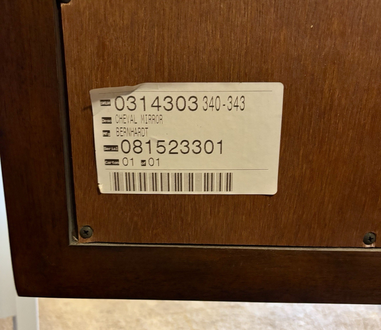 Bernhardt Mahogany Wood Free-standing Cheval Mirror